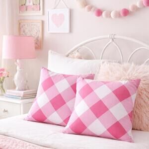 🆕 NWT PB KIDS Pink Gingham Plaid Pillow cover Buffalo Check Square Pillow Cases